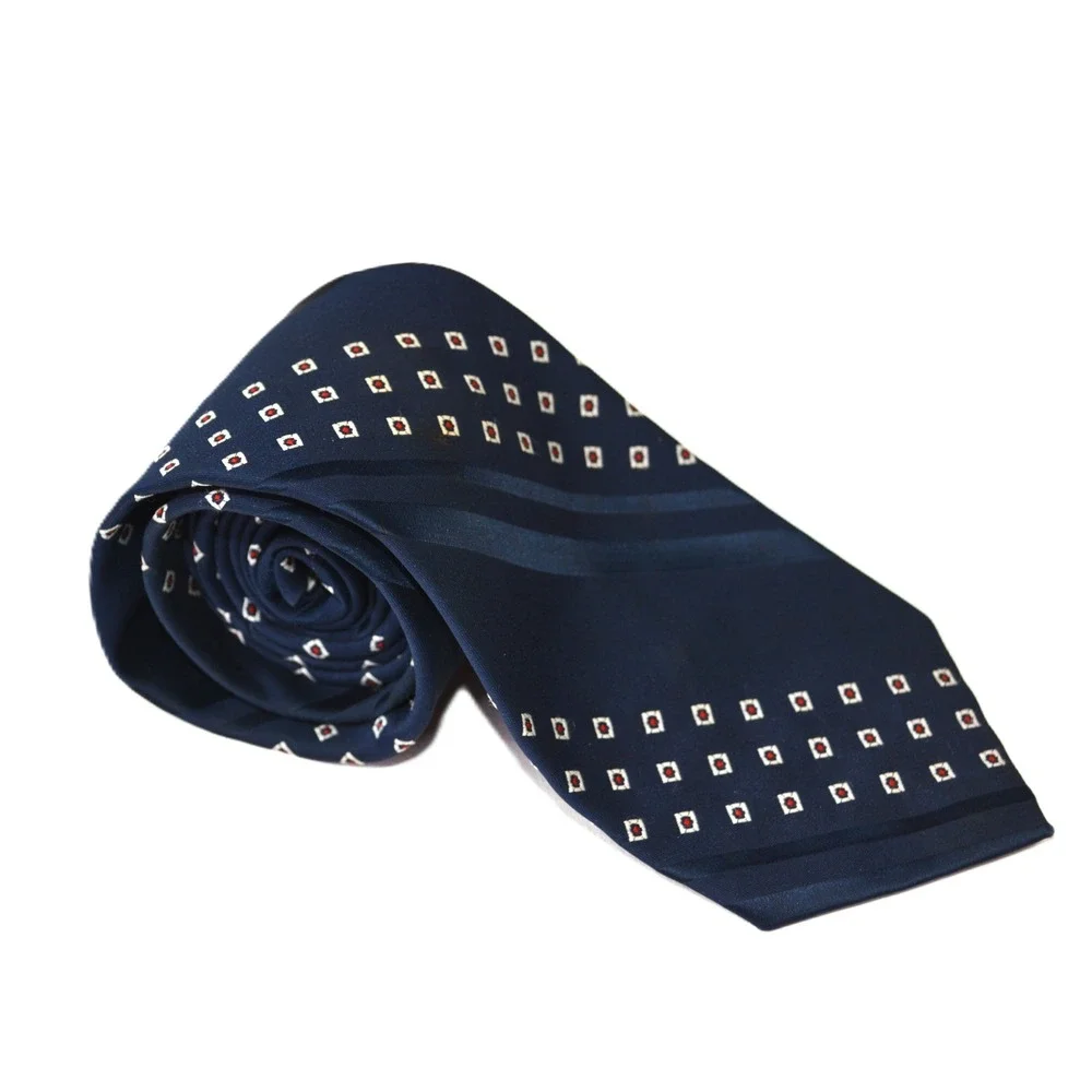 Christian Dior Cravates Mens Navy Blue Geometric Square Pattern Polyester Tie